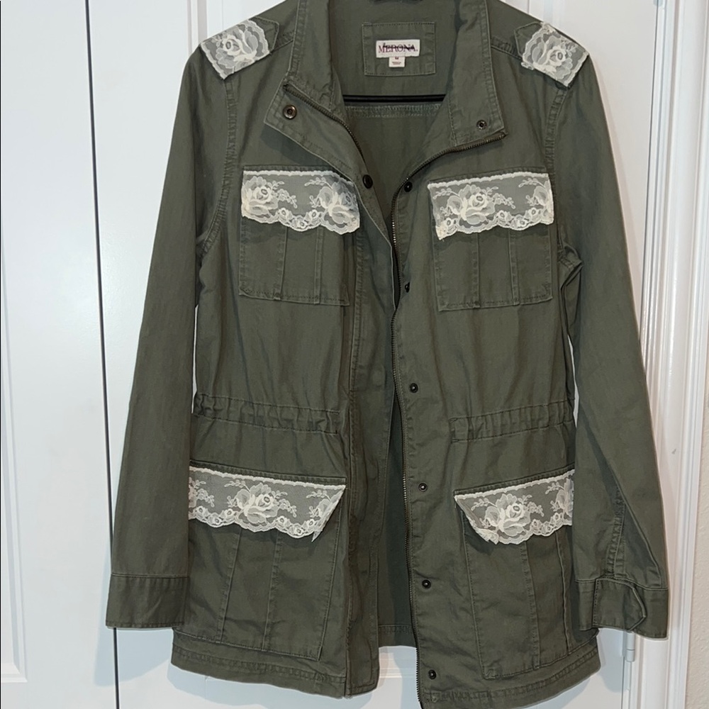 (Up) Cycled Merona Green Utility Jacket with Lace Accents